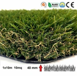Prato Artificiale 40 Mm Erba Sintetica 4 Sfumature Finta Manto Erboso Giardino 1x10mt 10mq