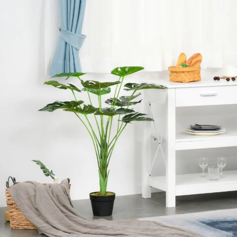 Outsunny Monstera Artificiale 13 Foglie E Vaso Alta 85cm Per Interno Ed Esterno - immagine 2
