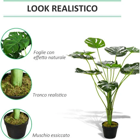 Outsunny Monstera Artificiale 13 Foglie E Vaso Alta 85cm Per Interno Ed Esterno - immagine 5