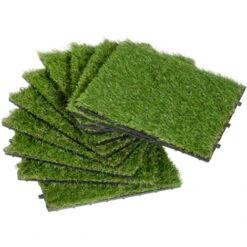Outsunny Prato Sintetico Per Giardino Set Di 10pz 30x30cm Verde Scuro