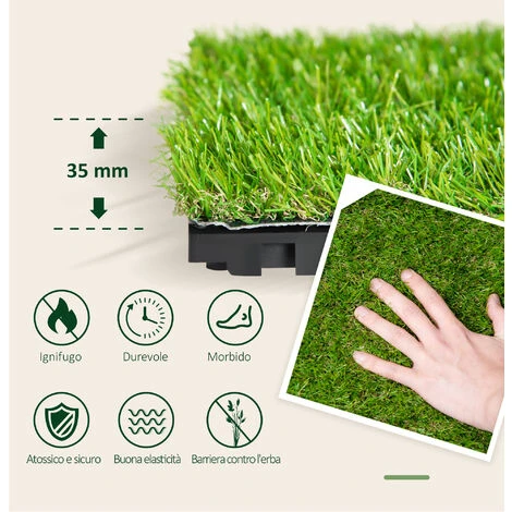 Outsunny Prato Sintetico Per Giardino Set Di 10pz 30x30cm Verde Scuro - immagine 4