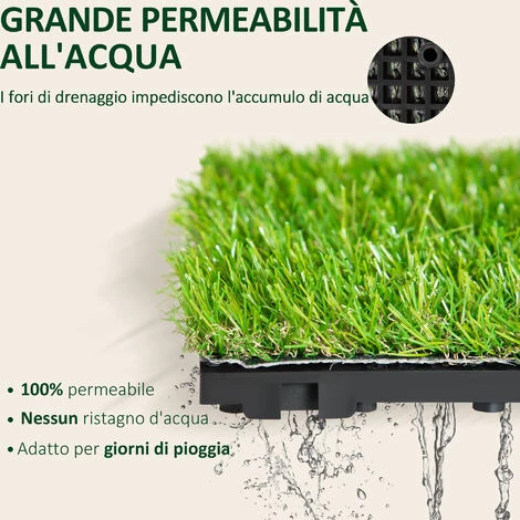 Outsunny Prato Sintetico Per Giardino Set Di 10pz 30x30cm Verde Scuro - immagine 5