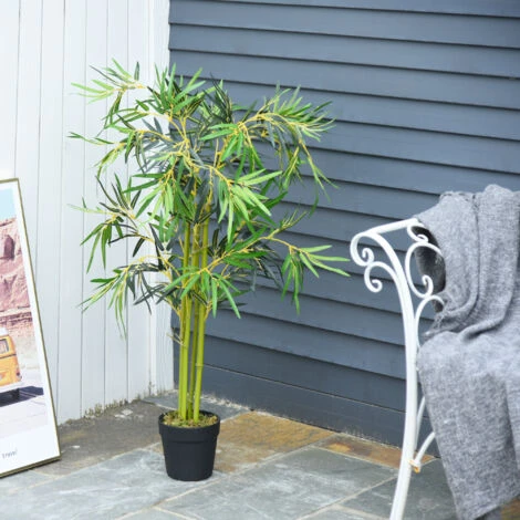 Outsunny Bambù In Vaso Artificiale, Decorazione Da Interno Ed Esterno, Altezza 120cm - Verde - immagine 2