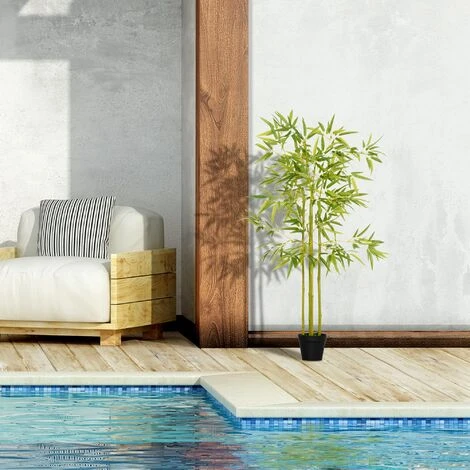 Outsunny Bambù In Vaso Artificiale, Decorazione Da Interno Ed Esterno, Altezza 120cm - Verde - immagine 4