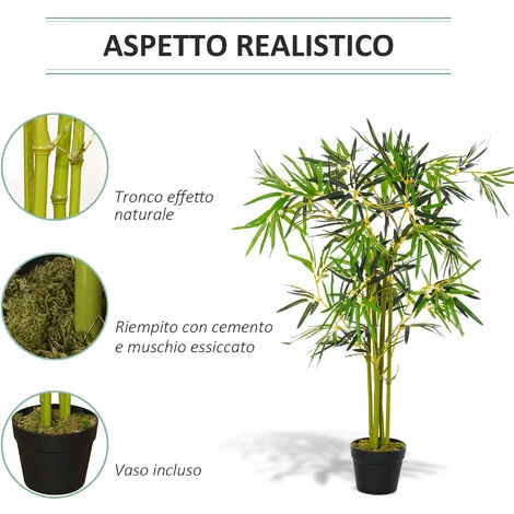 Outsunny Bambù In Vaso Artificiale, Decorazione Da Interno Ed Esterno, Altezza 120cm - Verde - immagine 5