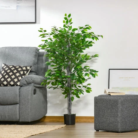 HOMCOM Pianta Artificiale Di Ficus Alta 135cm Con Vaso Per Interno Ed Esterno - Verde - immagine 2