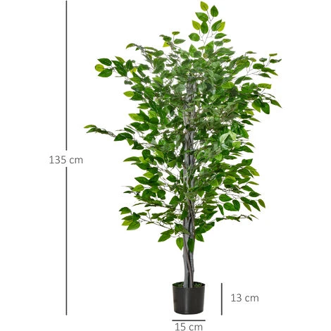 HOMCOM Pianta Artificiale Di Ficus Alta 135cm Con Vaso Per Interno Ed Esterno - Verde - immagine 3