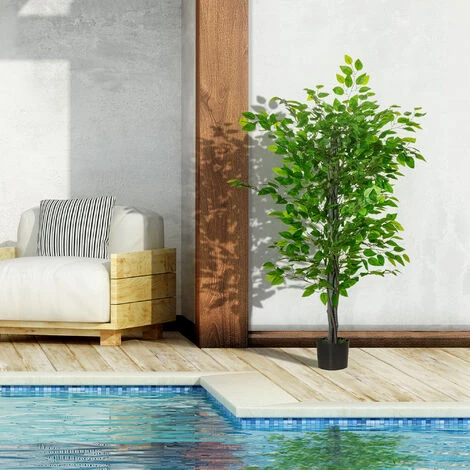 HOMCOM Pianta Artificiale Di Ficus Alta 135cm Con Vaso Per Interno Ed Esterno - Verde - immagine 4