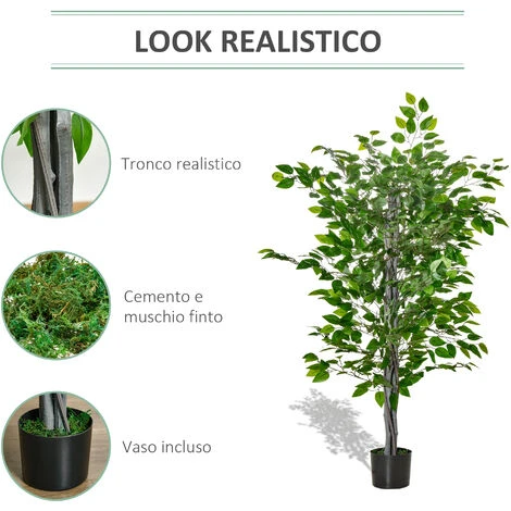 HOMCOM Pianta Artificiale Di Ficus Alta 135cm Con Vaso Per Interno Ed Esterno - Verde - immagine 5