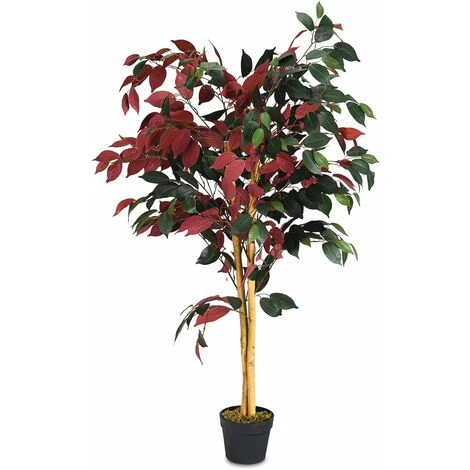 GIANTEX Albero Artificiale Per Esterno O Interno, Ficus Artificiale Decorativo, Altezza 120 M, 540 Fogli E Tronco Naturale, Finta Pianta Decorativa - immagine 2