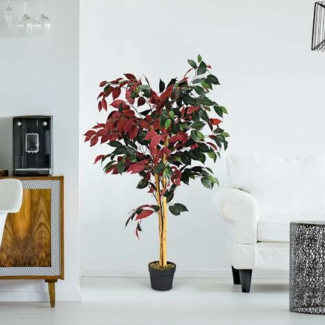 GIANTEX Albero Artificiale Per Esterno O Interno, Ficus Artificiale Decorativo, Altezza 120 M, 540 Fogli E Tronco Naturale, Finta Pianta Decorativa - immagine 3