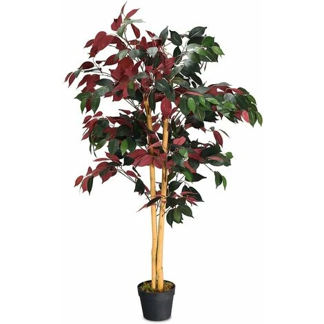 GIANTEX Albero Artificiale Per Esterno O Interno, Ficus Artificiale Decorativo, Altezza 120 M, 540 Fogli E Tronco Naturale, Finta Pianta Decorativa - immagine 4