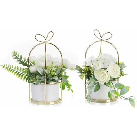 Fiori Artificiali Con Vaso Piante Artificiali Fiori Bonsai In Vaso Di Ceramica Fiori Di Plastica Piante Finte Per La Decorazione Domestica (bianco) - immagine 2