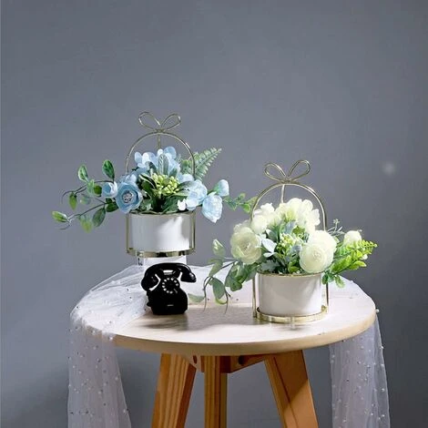 Fiori Artificiali Con Vaso Piante Artificiali Fiori Bonsai In Vaso Di Ceramica Fiori Di Plastica Piante Finte Per La Decorazione Domestica (bianco) - immagine 3