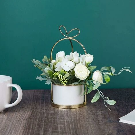 Fiori Artificiali Con Vaso Piante Artificiali Fiori Bonsai In Vaso Di Ceramica Fiori Di Plastica Piante Finte Per La Decorazione Domestica (bianco) - immagine 4