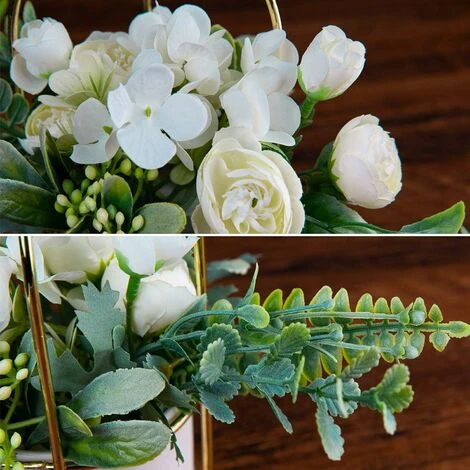 Fiori Artificiali Con Vaso Piante Artificiali Fiori Bonsai In Vaso Di Ceramica Fiori Di Plastica Piante Finte Per La Decorazione Domestica (bianco) - immagine 5