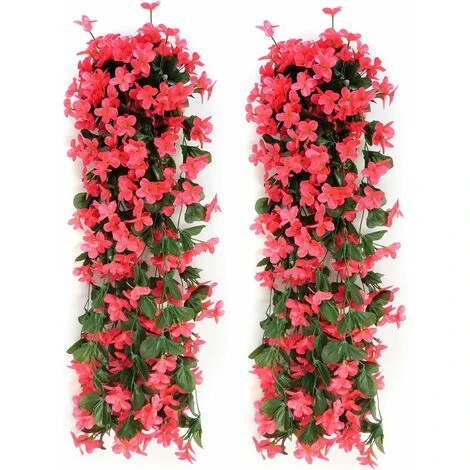 Confezione Da 2 Fiori Artificiali Edera Piante Artificiali All'aperto, Ufficio, Decorazioni Per La Casa, Feste In Giardino, Matrimonio, Rosa Rossa, Rosa Rossa