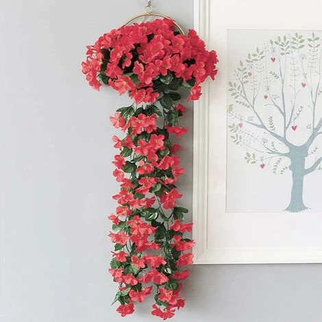 Confezione Da 2 Fiori Artificiali Edera Piante Artificiali All'aperto, Ufficio, Decorazioni Per La Casa, Feste In Giardino, Matrimonio, Rosa Rossa, Rosa Rossa - immagine 5