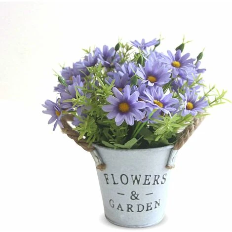 HIASDFLS Fiori Artificiali Con Vaso, Pianta Artificiale Da Interno Con Vaso, 1 Pezzo Di Piante Finte Con Vaso In Metallo, Fiore In Plastica, Con Secchio In Metallo Vintage (viola)