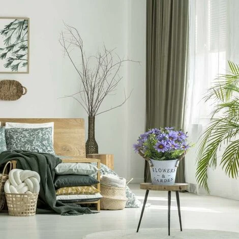 HIASDFLS Fiori Artificiali Con Vaso, Pianta Artificiale Da Interno Con Vaso, 1 Pezzo Di Piante Finte Con Vaso In Metallo, Fiore In Plastica, Con Secchio In Metallo Vintage (viola) - immagine 5