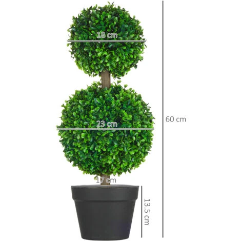 HOMCOM Set Da 2 Piante Di Bosso A 2 Sfere Realistiche Con Vaso Incluso, A Fondo Rinforzato Ed Erba, 60 Cm - immagine 3