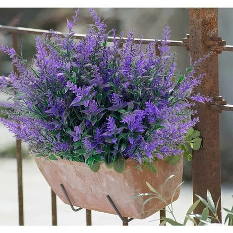 Fiori Artificiali Da Esterno Piante Di Lavanda Finte Bouquet Artificiale In Plastica Resistente Ai Raggi UV Per La Decorazione Del Portico Del Giardino Di Casa All'aperto (viola) - immagine 3
