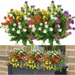 Fiori Finti Per Decorazione, 10 Pezzi 5 Colori Fiori Artificiali Resistenti Ai Raggi UV Per Esterni Versailles, Bouquet Di Plastica Finta Verde Arbusti Piante Per La Decorazione Domestica Giardino Di
